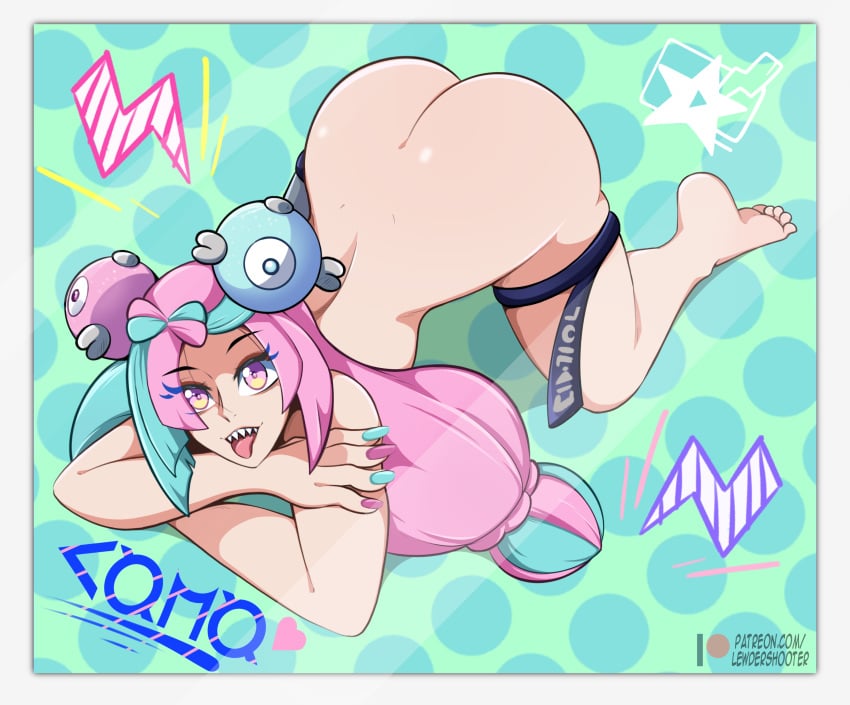 1girls ass blue_nails female female_only iono_(pokemon) laying_down lewdershooter multicolored_hair nail_polish nintendo nude on_all_fours pink_hair pink_nails pokemon pokemon_sv tagme tongue yellow_eyes