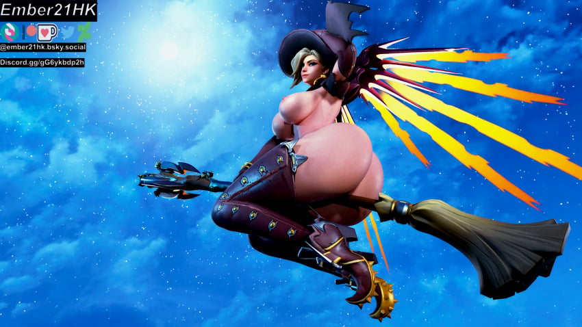 2k 3d 3d_(artwork) 3d_render absurd_res angela_ziegler artist_name ass big_ass big_breasts big_butt blender blender_(software) blender_cycles blizzard_entertainment blonde_female blonde_hair blue_eyes broom_riding broomstick dumptruck_ass ember21hk eyeshadow female female_only flying flying_broom gloves half_dressed hand_on_hat hat huge_ass huge_butt looking_at_viewer looking_down looking_down_at_viewer mercy overwatch overwatch_2 pawg short_hair smirking_at_viewer spiked_boots stockings white_skin wide_hips wings_on_back witch_costume witch_hat witch_mercy