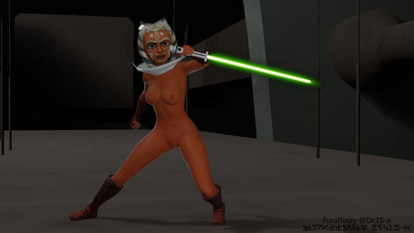 ahsoka_tano breasts clone_wars dc15-a female female_only fully_naked fully_nude jedi jedi_padawan lightsaber nipples orange_body orange_skin outer_space pussy solo_female space spaceship spacesuit star_wars the_clone_wars:_season_two togruta