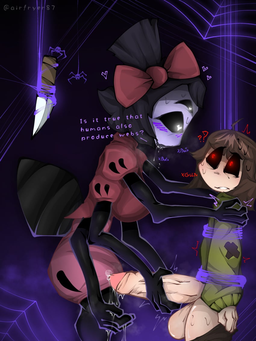 airfryer87 chara chara_(undertale) drooling grabbing muffet panting spider_girl undertale