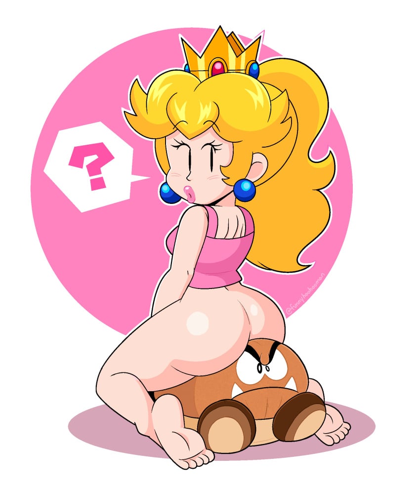 1girls ass blonde_female blonde_hair bottomless breasts butt crown edit female female_only funnyhoohooman girl girl_only mario_(series) nintendo no_panties no_pants princess princess_peach shirt shirt_only thighs top_only