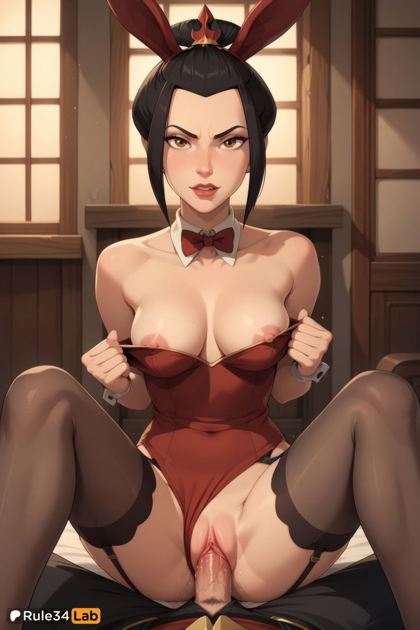 1boy 1girls ai_generated animal_ears artist_name avatar_legends avatar_the_last_airbender azula bare_shoulders black_hair bow bowtie breasts brown_eyes clitoris clothed_sex clothing_aside collarbone covered_navel detached_collar fake_animal_ears garter_straps hair_bun hi_res indoors leotard leotard_aside lips looking_at_viewer male_pov medium_breasts nickelodeon nipples patreon_logo patreon_username penis playboy_bunny pov pussy pussy_juice rabbit_ears red_bow red_bowtie red_leotard red_lips rule34lab sex solo_focus spread_legs straddling straight strapless strapless_leotard thighhighs twitter_logo uncensored vaginal_penetration vaginal_sex wrist_cuffs