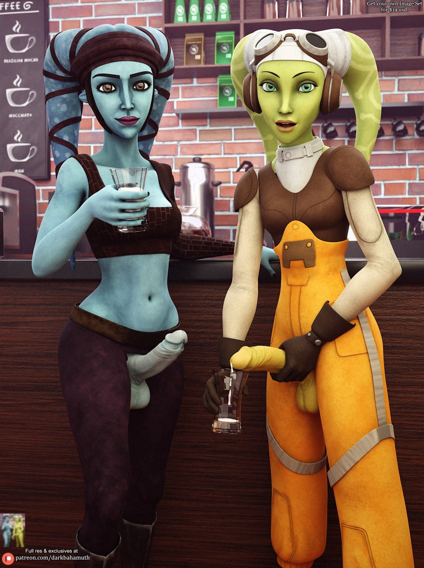 3d 3d_(artwork) aayla_secura alien alien_girl clone_wars darkbahamuth futa_only futanari glass hera_syndulla semen star_wars
