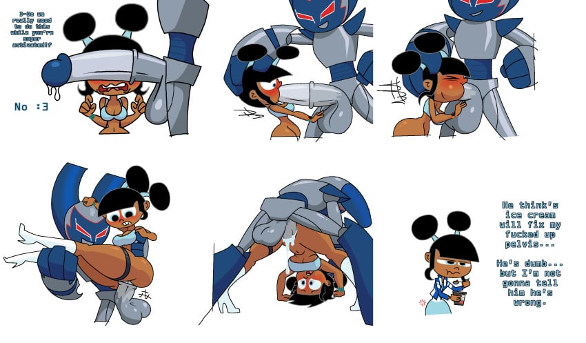 african_female afro_puffs ambiguous_penetration ass big_penis bottomless cartoon_network cock_shock cum cum_in_pussy cum_inside dark-skinned_female deep_penetration deepthroat english_text female held_up huge_balls huge_cock huge_penis human_on_robot hyper_penis large_ass large_breasts lola_mbola penis penis_awe rexon02 robot_on_human robotboy robotboy_(character) self_upload shocked_expression text thick_thighs uncensored vaginal_penetration