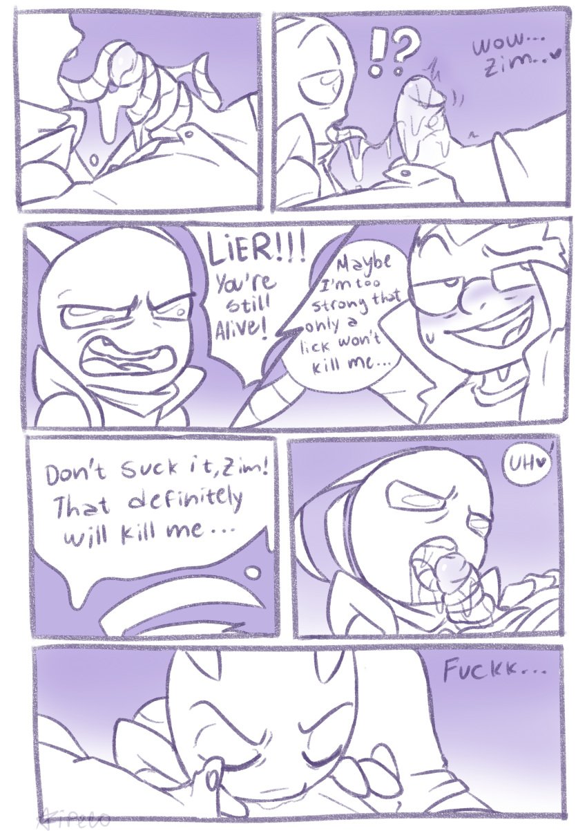 aipeco18 blowjob blush bondage comic dialogue dib_membrane fellatio invader_zim oral page_5 restraint sucking_penis tricked_into_sex zim