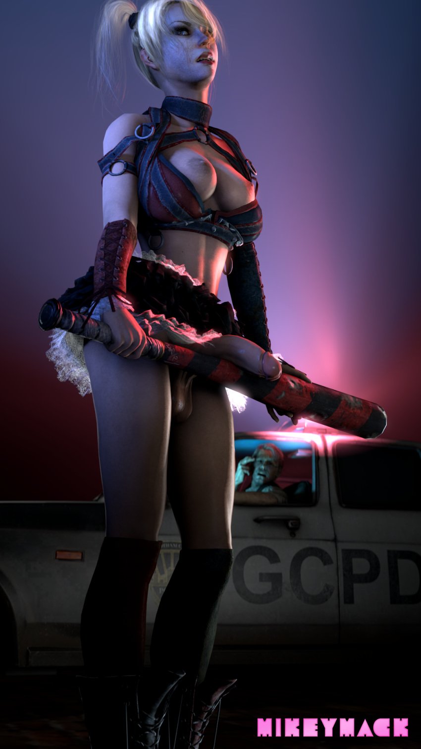 1girls 3d 9:16 areola balls baseball_bat bat batman:_arkham_knight batman_(series) blonde_hair blue_eyes boots bra breasts busty cleavage clown_makeup dc dc_comics eyeliner eyeshadow facepaint futa_with_male futanari goth harley_quinn harley_quinn_(arkham) harley_quinn_(arkham_knight) human intersex james_gordon large_penis lipstick mackeymike makeup male medium_breasts mikeymack nipples penis penis_under_skirt semi-erect skirt source_filmmaker standing testicles tied_hair twintails voluptuous voyeur