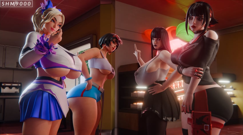 3d 4girls areola areola_slip areolae ass ass bare_shoulders belly_button big_ass big_breasts big_breasts big_breasts big_butt big_nipples black_lipstick black_nail_polish black_nails blonde_female blonde_hair blonde_hair blonde_hair_female blue_eyes bracelet breasts breasts breasts breasts_bigger_than_head charlotte_(fortnite) cheerleader cheerleader_outfit cheerleader_uniform choker clothing crop_top earrings epic_games evie_(fortnite) eyeshadow eyewear_on_head female female_only fortnite fortnite:_battle_royale freckles freckles_on_face glasses_on_head goth goth_girl hair_ornament hand_on_hip haylee_skye_(fortnite) light-skinned_female light_skin lipstick long_hair looking_at_another makeup middle_finger morgan_myst_(fortnite) multicolored_hair nail_polish neckwear nipple_bulge nipples_visible_through_clothing open_mouth painted_nails pink_lipstick ponytail purple_eyes red_lipstick revealing_clothes ring_(jewelry) short_hair shorts shy skirt standing superhentaimaster9000 tagme tattoo tattoo_on_arm thick_thighs thighs tinted_eyewear tinted_glasses underboob