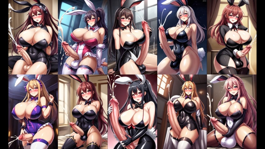 ai_generated bunny_ears bunnygirl bunnygirl_outfit cum futanari intersex multiple_girls perchance_ai