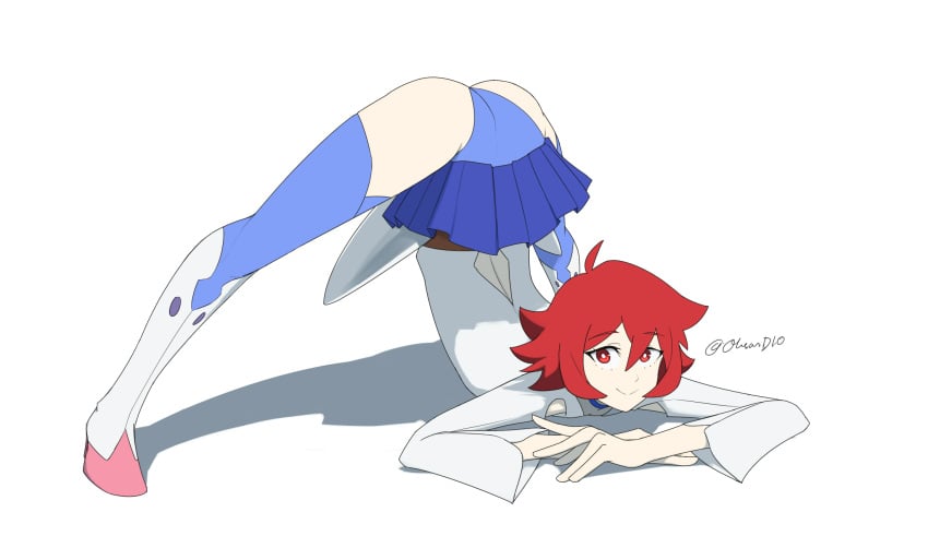 1girls ass ass_focus ass_up dress exposed_ass female female_only jack-o_pose little_witch_academia looking_at_viewer oksandio presenting_hindquarters red_eyes red_hair shiny_chariot short_hair skin_tight skirt skirt_lift spread_legs ursula_callistis witch