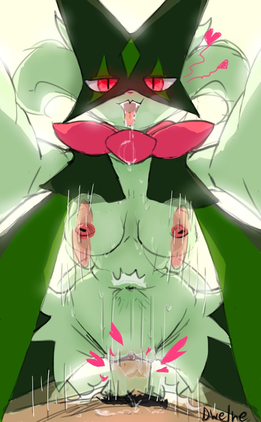 absurd_res anthro bodily_fluids bouncing_breasts breasts clitoris cowgirl_position dripping duo dwelne fangs felid feline female female_pokemon/male_human first_person_view from_front_position game_freak generation_9_pokemon genital_fluids genitals heart_(marking) hi_res human human_penetrating interspecies looking_at_viewer looking_pleasured male male/female male_human/female_pokemon mammal markings mask medium_breasts meowscarada nintendo nipples on_bottom on_top penetration penis pink_nipples pokemon pokemon_(species) pokephilia pubes pussy red_eyes saliva saliva_drip saliva_on_tongue sex small_nose stomach_bulge sweat teeth tongue vaginal_fluids vaginal_penetration