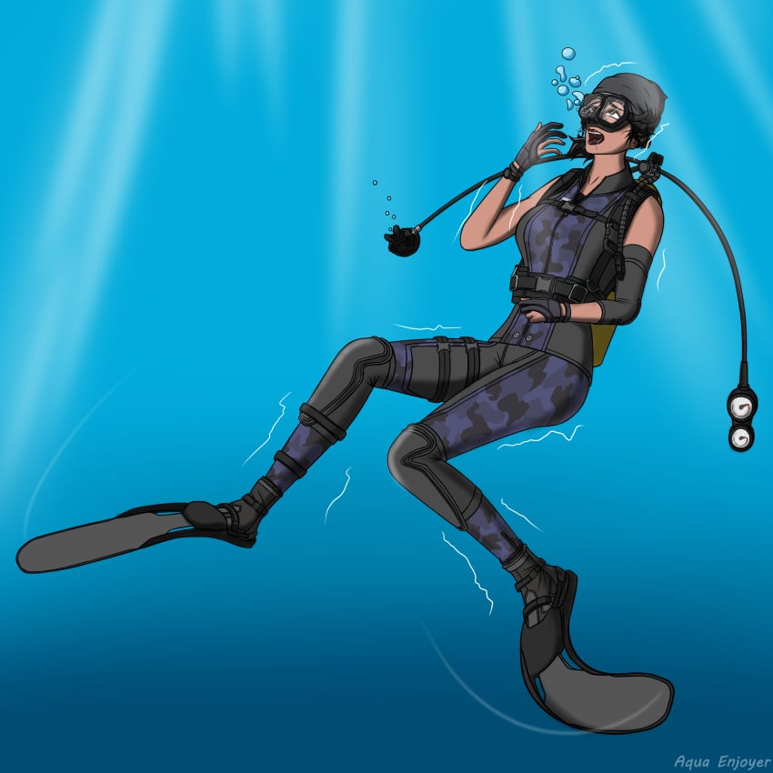 air_bubbles aqua_enjoyer aquaphilia asphyxiation choking dark-skinned_female dark_skin diving diving_mask diving_suit drowning female female_only fetish fins indian_female kali_(rainbow_six) rainbow_six rainbow_six_siege scuba scuba_gear scuba_tank special_forces suffocation ubisoft underwater underwater_peril video_games water wetsuit