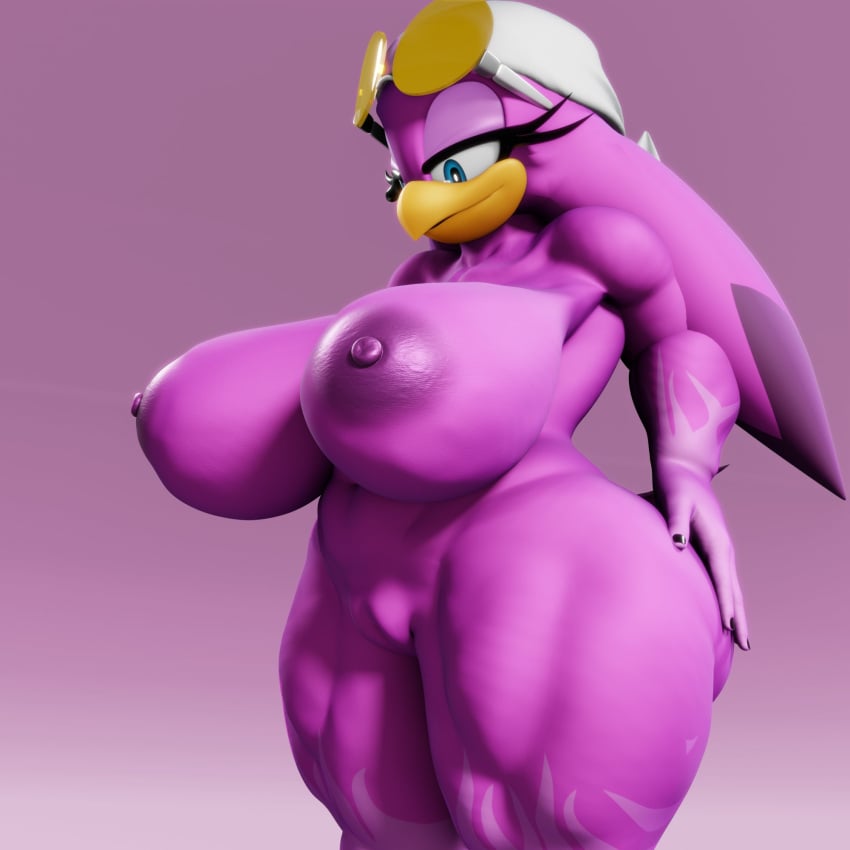 3d 3d_(artwork) anthro areola avian bird erect_nipples female huge_breasts nipples pussy solo sonic_(series) swallow_(bird) vulkyasha wave_the_swallow