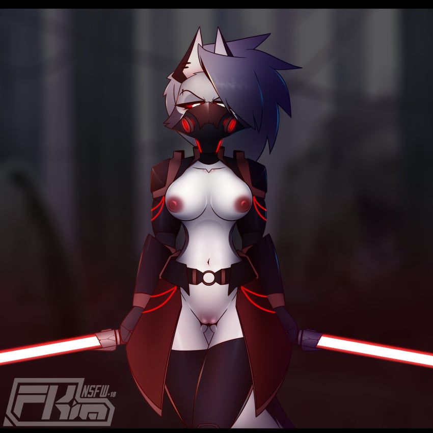 1girls black_stockings bottomless bottomless_female breasts breasts_out female female_focus female_only fkimnsfw grey_hair grey_hair_female helluva_boss holding_weapon lightsaber long_hair long_hair_female loona_(helluva_boss) mask masked masked_female naked naked_female navel nipples no_bra no_panties no_underwear nude nude_female pussy red_nipples slim_waist solo solo_focus star_wars stockings thin_waist topless topless_female waist wolf_ears wolf_girl wolf_tail