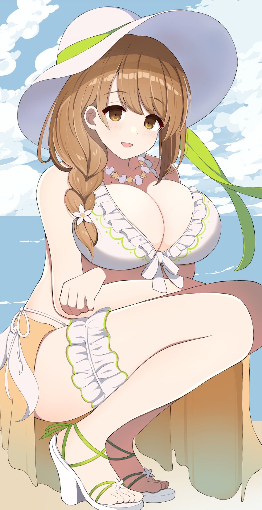 1girls alternate_costume bikini breasts female female_only fire_emblem fire_emblem_engage fire_emblem_heroes goldmary_(fire_emblem) goldmary_(summer)_(fire_emblem) kocha_(jgug7553) nintendo official_alternate_costume solo swimsuit white_bikini white_swimsuit