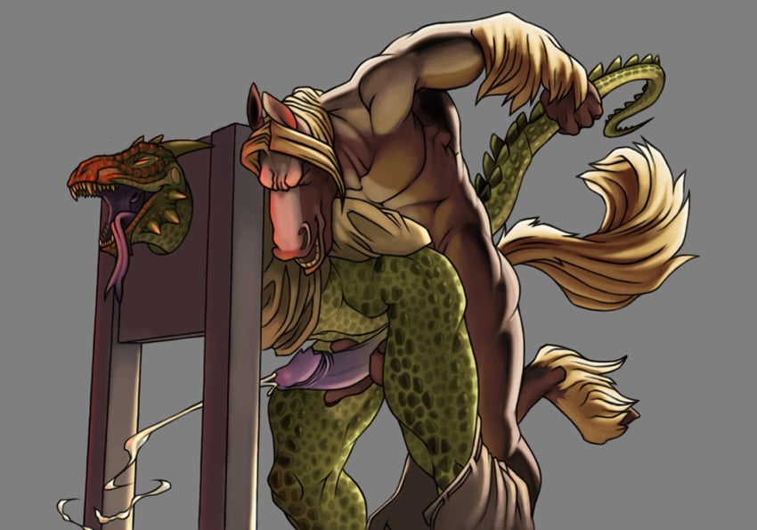 argonian closed_eyes cum cum_while_penetrated duo equine forced horse male mammal penetration rape scalie sulferdragon tagme the_elder_scrolls tongue tongue_out video_games yaoi