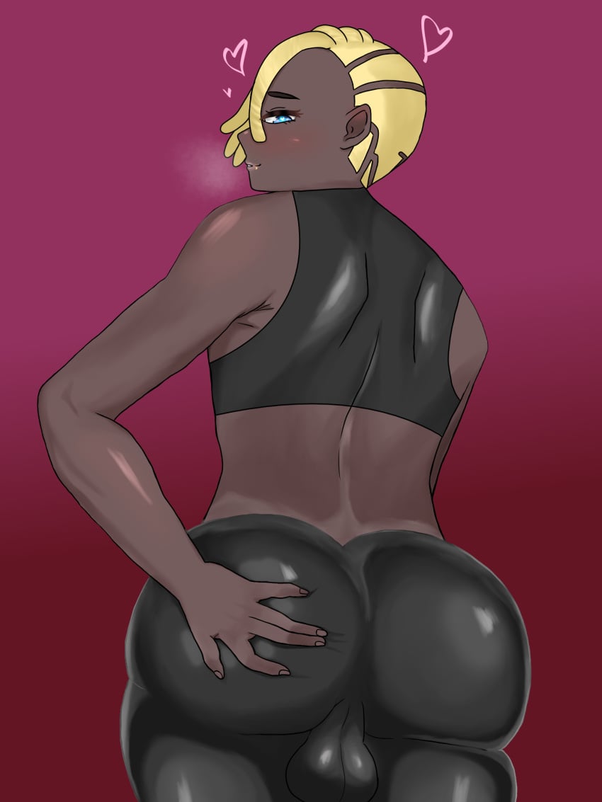 alternate_version_available apex_legends blonde_hair blue_eyes blush breath bulge dark-skinned_male dreadlocks fat_ass flirting flirting_look fuck_me_eyes heart heart-shaped_pupils horny leggings lip_piercing male_focus male_only seer_(apex_legends) self_upload slim_thick slim_waist solo_male thick_thighs