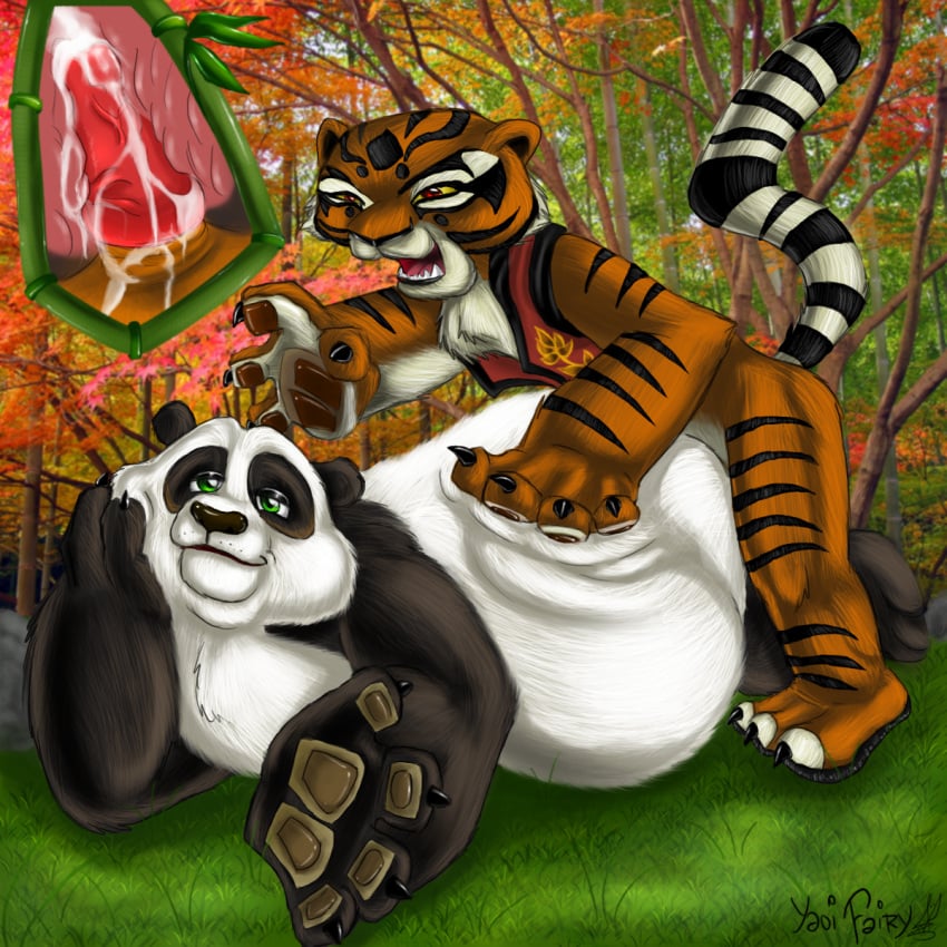 1:1 anthro anthro_on_anthro anthro_penetrated anthro_penetrating anthro_penetrating_anthro bear black_body black_fur bodily_fluids brown_pawpads cum cum_inside cutaway duo felid fur genital_fluids giant_panda grass green_eyes hi_res internal kung_fu_panda lying male male/male male_penetrated male_penetrating male_penetrating_male mammal master_po_ping master_tigress narrowed_eyes nude on_front open_mouth orange_body orange_fur pantherine pawpads penetration plant po_xiao_ping red_eyes sex signature striped_arms striped_legs tiger tree white_body white_fur yaoifairy yellow_sclera