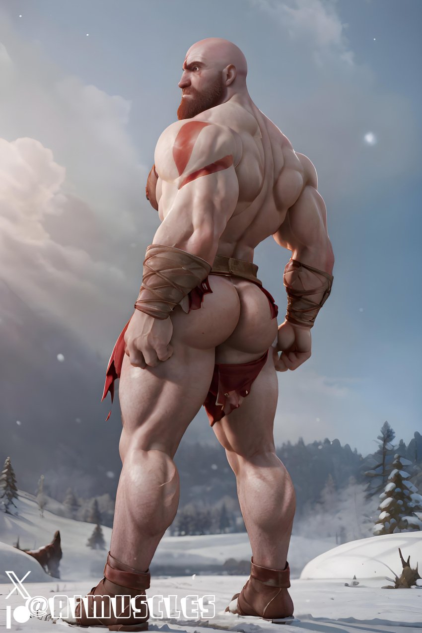 1boy ai_generated aimuscles ass_visible_under_skirt bald bald_man bara barely_clothed barely_covered beard big_ass big_butt bubble_ass bubble_butt daddy dilf exposed_ass facial_hair god_of_war kratos large_ass large_butt looking_at_viewer looking_back_at_viewer male male_focus male_only mature_male muscles muscular muscular_arms muscular_ass muscular_back muscular_legs nature nature_background older_male outdoor_nudity outdoors partially_clothed_male partially_nude partially_undressed public public_exposure red_markings red_skirt removing_clothing removing_skirt round_ass round_butt scantily_clad seductive seductive_pose showing_ass showing_off_ass slutty_clothing slutty_outfit slutty_pose snow snowy_background stripping thick_ass thick_thighs warrior winter