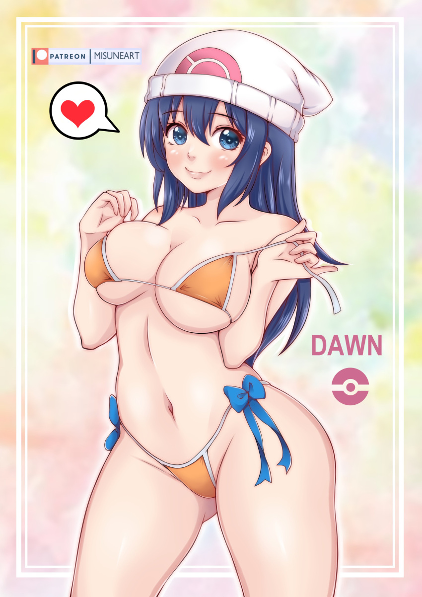 1girls blue_hair blush breasts dawn_(pokemon) female female_only misune_art nintendo pokemon solo tagme