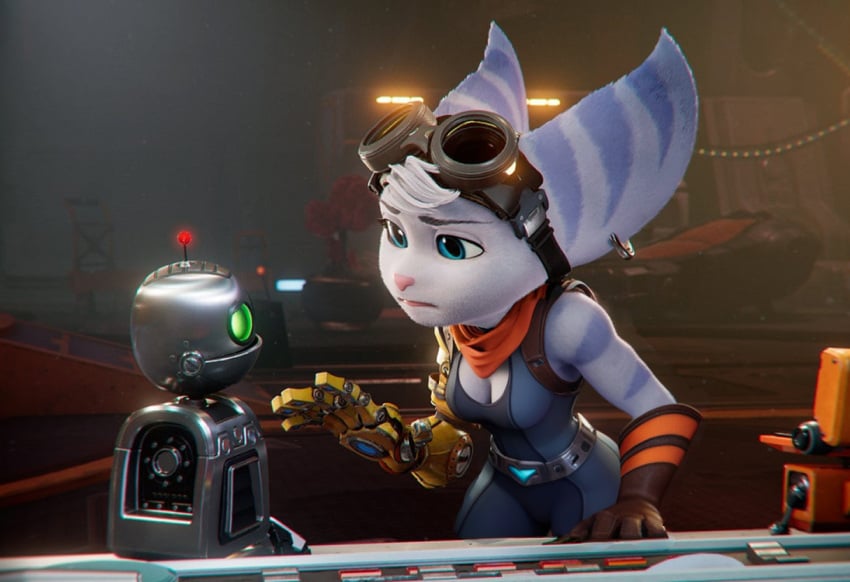 anthro clank_(ratchet_and_clank) cleavage edit furry furry_female in_game lombax ratchet_and_clank ratchet_and_clank:_rift_apart rivet_(ratchet_and_clank) robot robotic_arm wide_hips