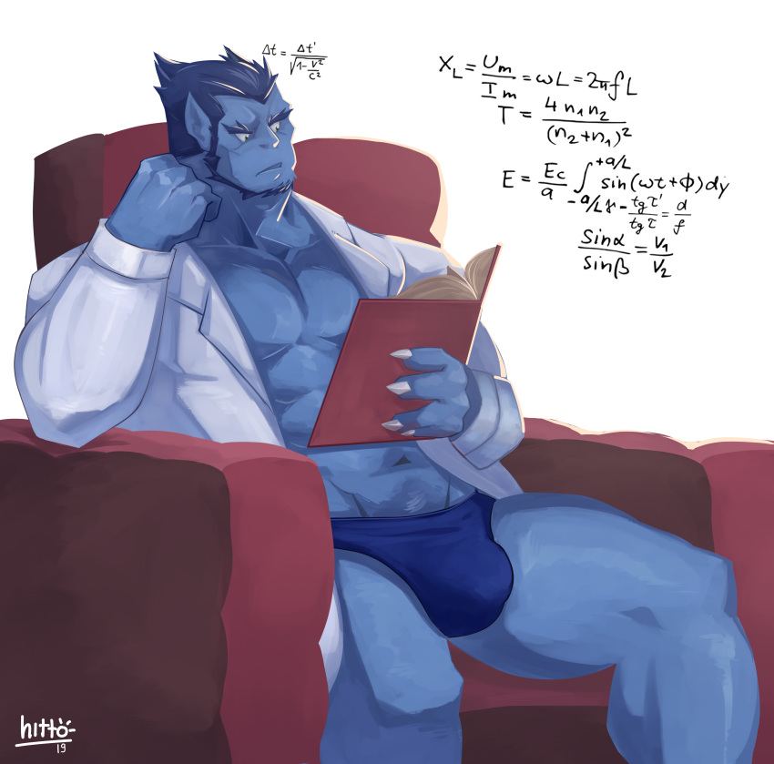 anthro balls bara beast_(x-men) blue_body blue_fur book bulge flaccid furry hank_mccoy hittoga male male_only marvel marvel_comics muscles muscular penis reading sitting solo solo_male x-men