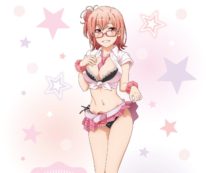 black_panties female glasses my_teen_romantic_comedy_snafu necktie official_art orange_hair short_skirt yuigahama_yui