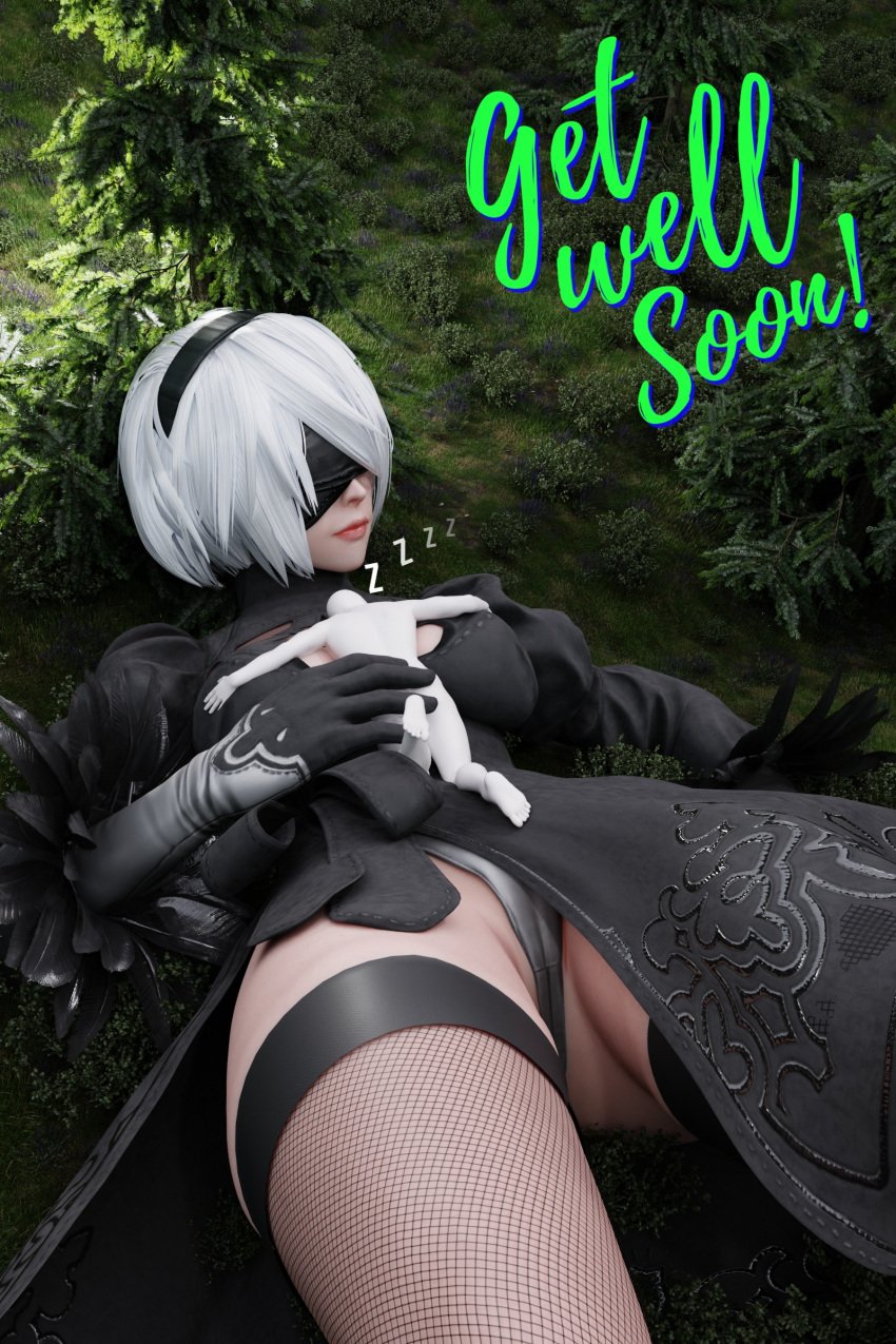 1girls 3d anon big_breasts blindfold breasts clothing english_text female female_focus giantess hairband light-skinned_female light_skin lying lying_on_back macro nier nier:_automata ravenkinggts short_hair size_difference text white_hair yorha_2b