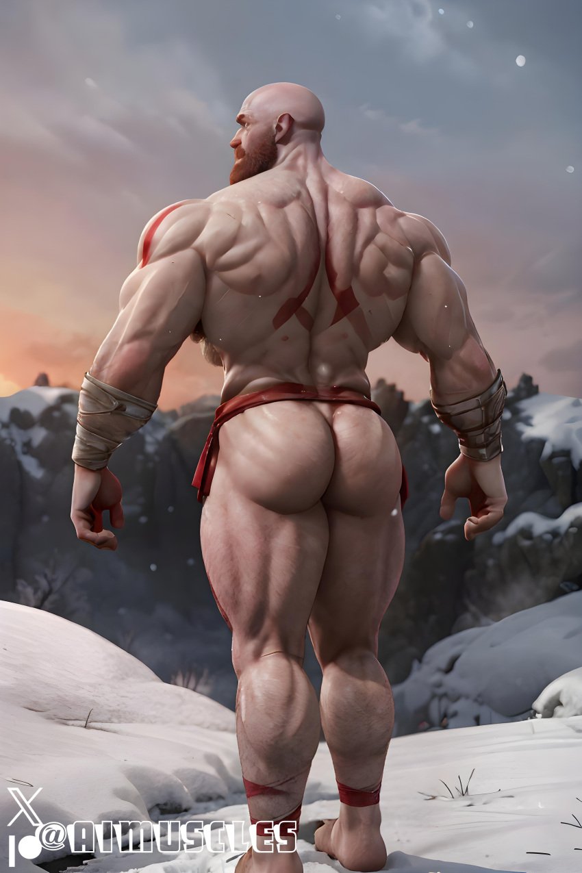 1boy ai_generated aimuscles ass_visible_under_skirt back_view bald bald_man bara bare_ass barely_clothed barely_covered beard big_ass big_butt bubble_ass bubble_butt daddy dilf exposed_ass facial_hair from_behind god_of_war kratos large_ass large_butt looking_at_viewer looking_back_at_viewer male male_focus male_only mature_male muscles muscular muscular_arms muscular_ass muscular_back muscular_legs nature nature_background older_male outdoor_nudity outdoors partially_clothed_male partially_nude partially_undressed public_exposure red_markings red_skirt round_ass round_butt scantily_clad seductive seductive_pose showing_ass showing_off_ass slutty_clothing slutty_outfit slutty_pose snow snowy_background thick_ass thick_thighs warrior winter