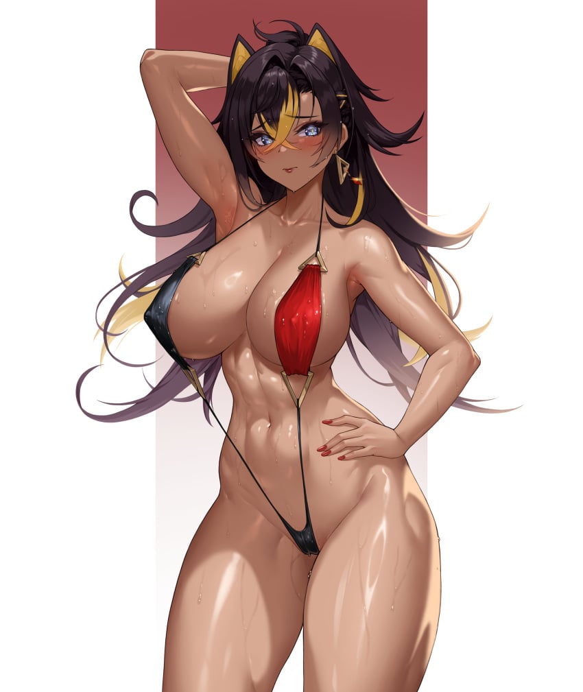 1girls bikini breasts dehya_(genshin_impact) female female_only genshin_impact huge_breasts solo solo_female tagme tan-skinned_female tan_skin weni