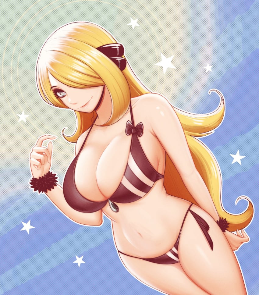 big_ass big_breasts big_butt big_thighs big_titties bikini clothing curvaceous curvaceous_female curvaceous_figure curvy curvy_figure curvy_hips cynthia_(pokemon) female female_focus female_only long_hair looking_at_viewer nintendo pokemon vyor yellow_hair