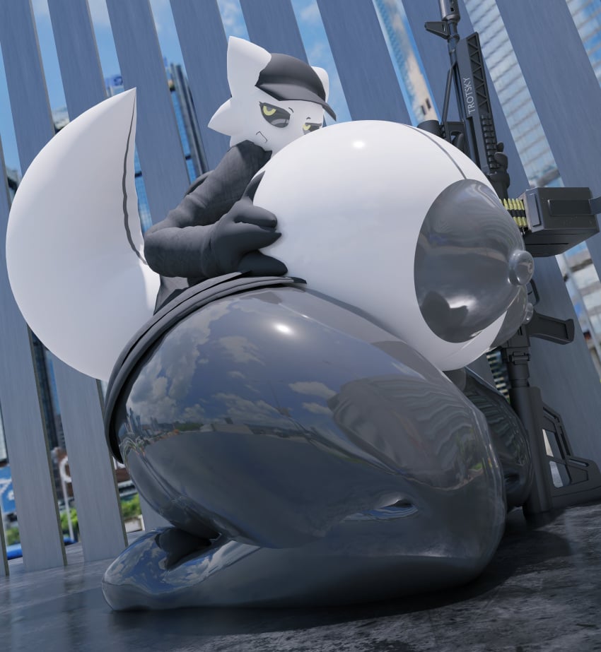 1girls 3d android android_girl ass big_breasts breasts breasts_out enormous_breasts female female_focus female_only gun hand_on_breast hands_on_breasts hyper_breasts iker_(zaclyn) kneeling nipples solo tagme thick thick_ass thick_thighs thighs zaclyn