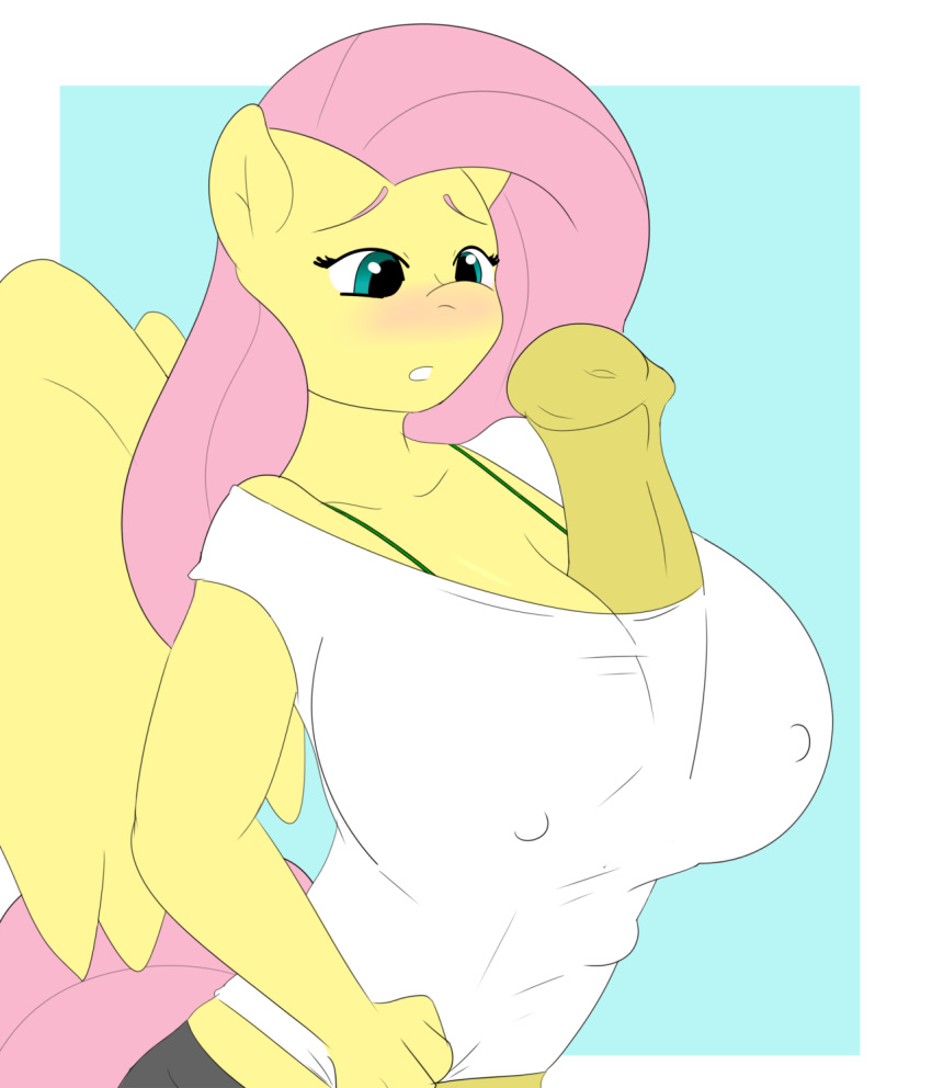 anthro autopaizuri autopaizuri_under_clothes blush breasts busty cleavage clothes dickgirl equine erect_nipples erection_under_clothes fluttershy_(mlp) friendship_is_magic fur furry futanari hair horsecock horsecock_futanari huge_breasts huge_cock intersex mammal mlp my_little_pony nipples paizuri pegasus penis pink_hair pony skyearts straight_hair vayguard voluptuous wings