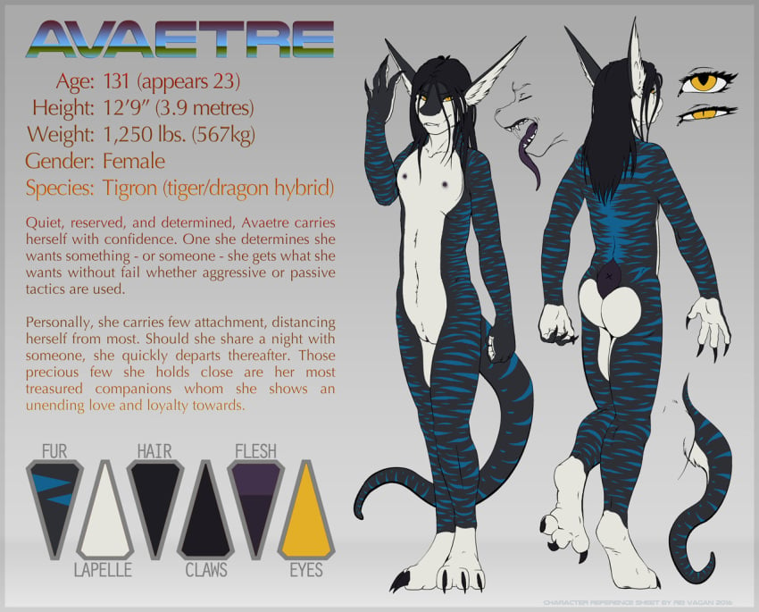 anthro ava_(abyssaldemon) breasts claws dragon english_text felid female genitals hair hybrid long_tongue mammal mythological_creature mythological_scalie mythology open_mouth pantherine pussy rei_vagan scalie small_breasts solo standing tail text tiger tongue tongue_out