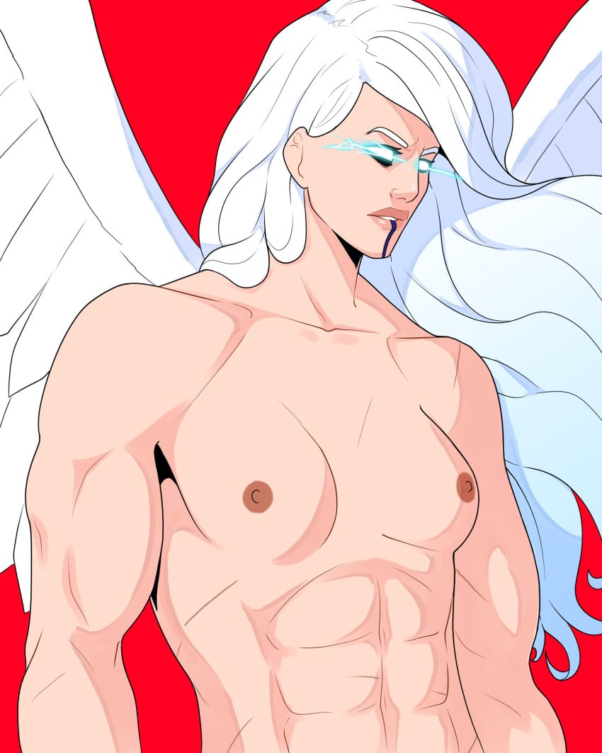 aasimar abs angel_wings angry angry_face barbarian biceps big_arms big_female completely_nude completely_nude_female critical_role critical_role:_the_mighty_nein dylan_macri glowing_eyes larger_female light-skinned_female lightning_bolt mighty_nein muscles muscular muscular_female nude nude_female scars scars_all_over smaller_male wings yasha_nydoorin