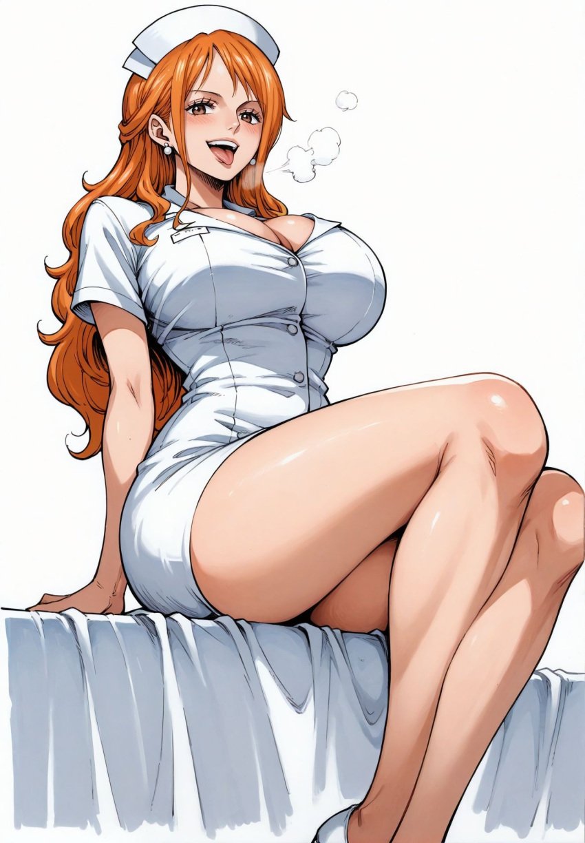 ai_generated alluring almost_naked almost_nude big_breasts blush breasts brown_eyes earring earrings female female_only long_hair looking_at_viewer nami nami_(one_piece) nurse nurse_cap nurse_clothing nurse_hat nurse_headwear nurse_outfit nurse_uniform one_piece orange_hair post-timeskip ready_for_sex ready_to_fuck seducing seduction seductive seductive_body seductive_eyes seductive_gaze seductive_look seductive_mouth seductive_pose shiny_hair shiny_skin skin_tight skintight skintight_clothes skintight_clothing skintight_dress voluptuous voluptuous_female white_clothes white_clothing yashin