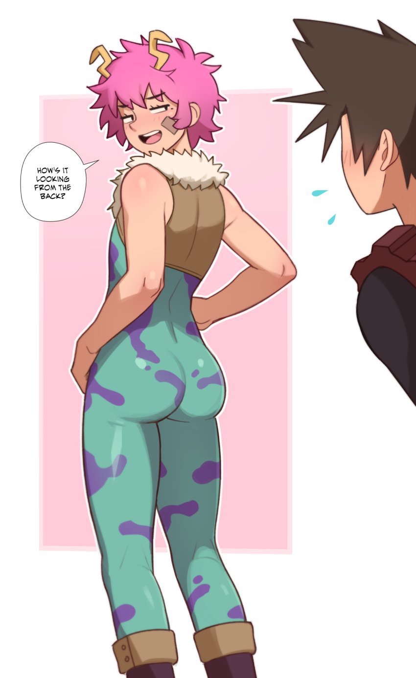 2boys ass big_ass black_hair dross jacob_(dross) light-skinned_male light_skin male male/male male_only mina_ashido_(cosplay) my_hero_academia pink_hair tagme taylor_(dross) teasing tight_clothing