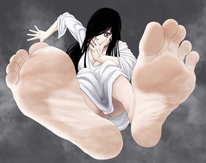 1girls asian_female feet foot_focus high_resolution lewdsaiga ringu sadako_yamamura sweat