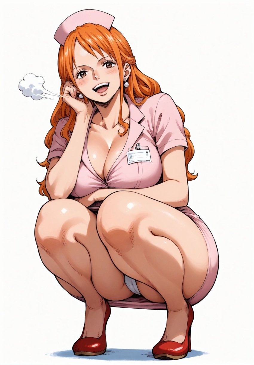 ai_generated alluring almost_naked almost_nude big_breasts blush breasts brown_eyes earring earrings female female_only long_hair looking_at_viewer nami nami_(one_piece) nurse nurse_cap nurse_clothing nurse_hat nurse_headwear nurse_outfit nurse_uniform one_piece orange_hair post-timeskip ready_for_sex ready_to_fuck seducing seduction seductive seductive_body seductive_eyes seductive_gaze seductive_look seductive_mouth seductive_pose shiny_hair shiny_skin skin_tight skintight skintight_clothes skintight_clothing skintight_dress voluptuous voluptuous_female white_clothes white_clothing yashin