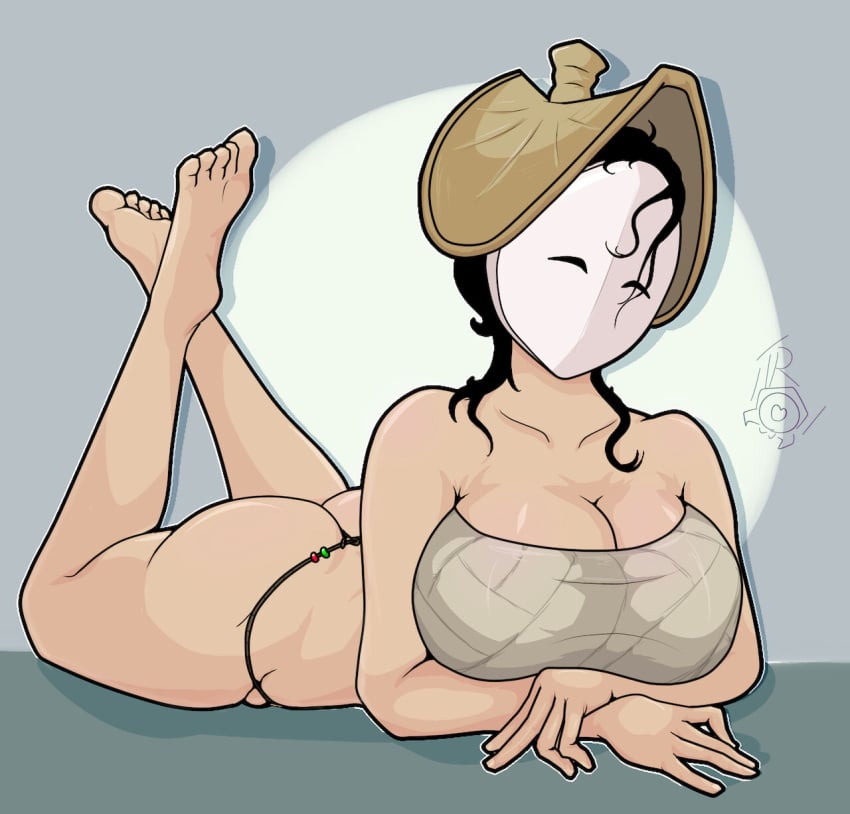 2d breasts breasts feet feet_up female female_only for_honor mask nipples nobushi partially_clothed solo_female thiccrobots thick_thighs thighs