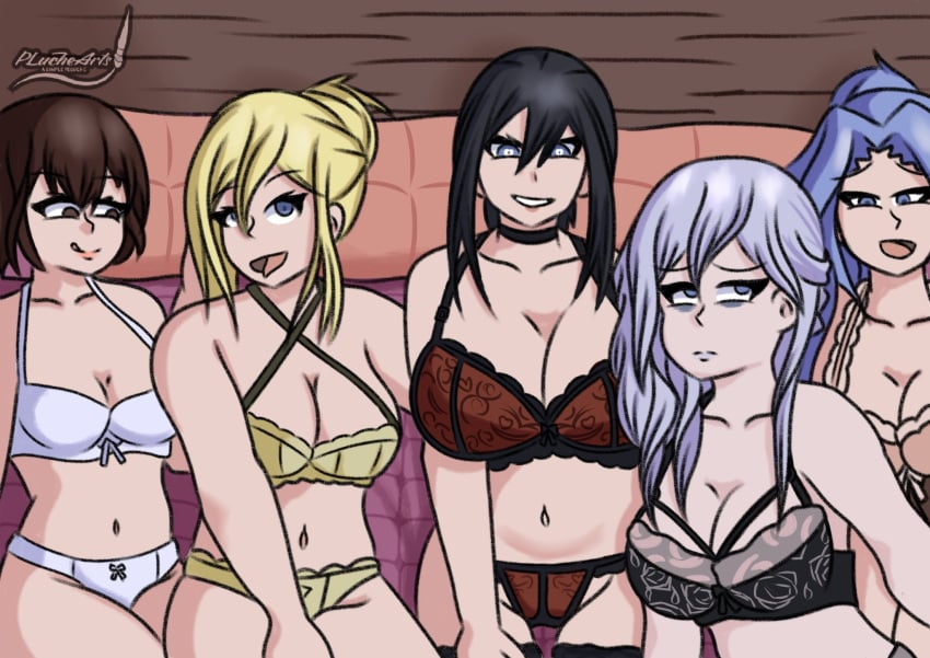 black_hair black_underwear blonde_hair blue_hair brown_hair date_a_live ellen_mira_mathers himekawa_nagisa kusakabe_ryouko murasame_reine okamine_tamae pink_underwear pluchearts red_underwear silver_hair white_underwear yellow_underwear