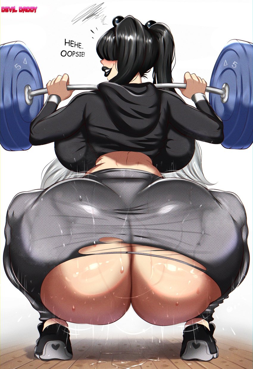 1girls accidental_exposure asian asian_female ass ass_focus ass_juice bubble_ass bubble_butt curvaceous curvy devil_daddy dumptruck_ass dumptruck_butt female female_only gigantic_ass goth goth_girl hair_covering_eyes huge_ass huge_breasts japanese long_hair massive_ass matsutani_yuki revealing_clothes ripped_clothing ripped_pants sideboob solo solo_female squat squatting sweat torn_open_bottoms twintails voluptuous yuki_(devil_daddy)