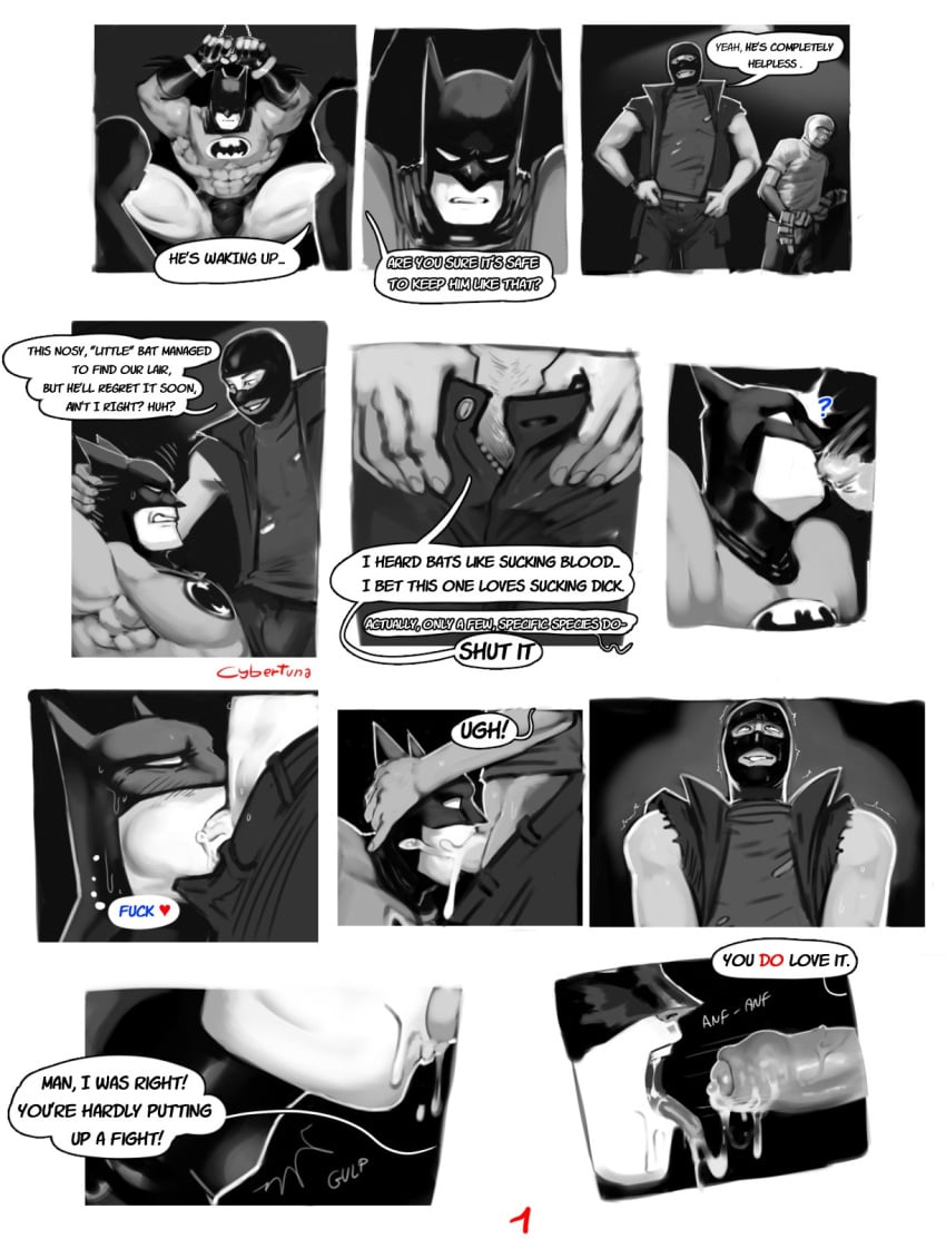 3boys anal_sex batman batman_(series) blush blush chains clothed clothing cum_in_mouth cum_inside cybertuna deepthroat dialogue dripping ejaculation english_text erection forced gay looking_pleasured male male/male male_only male_penetrating male_penetrating_male moan moaning muscular muscular_male oral_sex penetration penis rape sex text