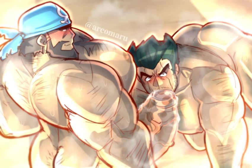 archie_(pokemon) arcomaru balls bara beard big_penis blowjob blush boner crossover danganronpa erection facial_hair gay male male_only muscles muscular musk nidai_nekomaru nintendo nude oral penis pokemon sweat sweating team_aqua