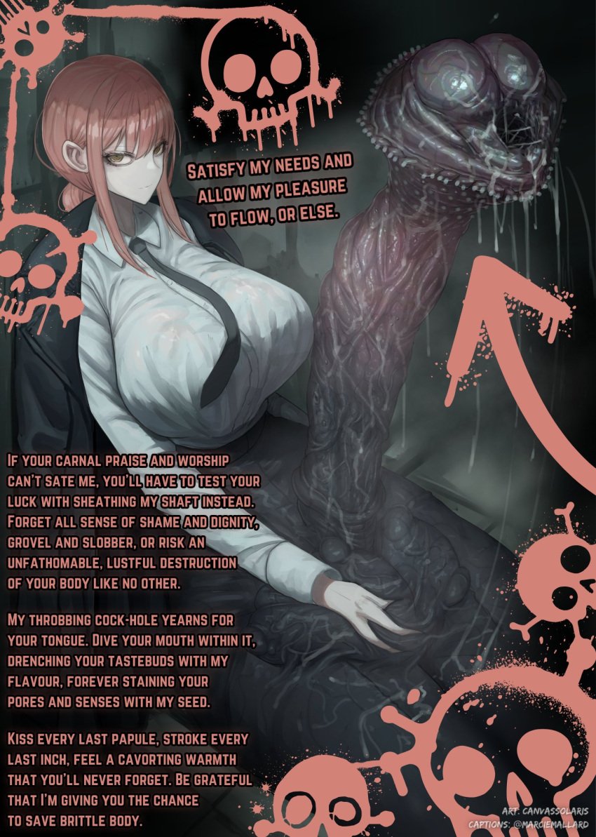 1futa 2023 animal_genitalia animal_penis artist_name balls_outline bar_censor big_breasts big_glans big_penis breasts busty canvassolaris caption chainsaw_man clothed clothed_exposure clothing cum english english_text equine_penis erect_penis erection futa_only futanari gaping_urethra gigantic_penis grotesque grotesque_genitals horsecock huge_balls huge_breasts huge_cock human hyper_glans large_breasts large_penis leaking leaking_cum leaking_precum light-skinned_futanari light_skin long_penis makima_(chainsaw_man) marciemallard medial_ring monster_cock monsterous_penis mostly_clothed penis penis_bigger_than_body red_hair shounen_jump sitting solo text thick thick_penis thick_thighs thighs urethra veiny_penis yellow_eyes