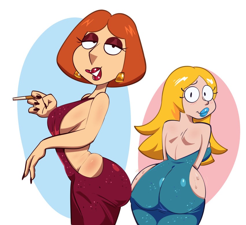 2girls american_dad ass big_ass blonde_hair bottom_heavy breasts bubble_butt crossover dress family_guy fat_ass female female_only francine_smith large_ass lois_griffin looking_at_viewer looking_back milf monamania mother orange_hair thick_ass thick_thighs wide_hips