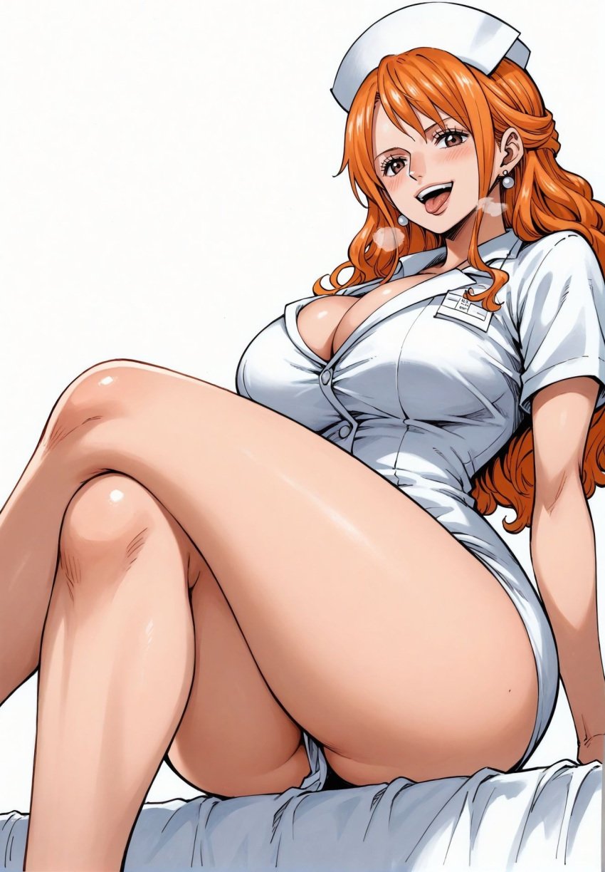 ai_generated alluring almost_naked almost_nude big_breasts blush breasts brown_eyes earring earrings female female_only long_hair looking_at_viewer nami nami_(one_piece) nurse nurse_cap nurse_clothing nurse_hat nurse_headwear nurse_outfit nurse_uniform one_piece orange_hair post-timeskip ready_for_sex ready_to_fuck seducing seduction seductive seductive_body seductive_eyes seductive_gaze seductive_look seductive_mouth seductive_pose shiny_hair shiny_skin skin_tight skintight skintight_clothes skintight_clothing skintight_dress voluptuous voluptuous_female white_clothes white_clothing yashin