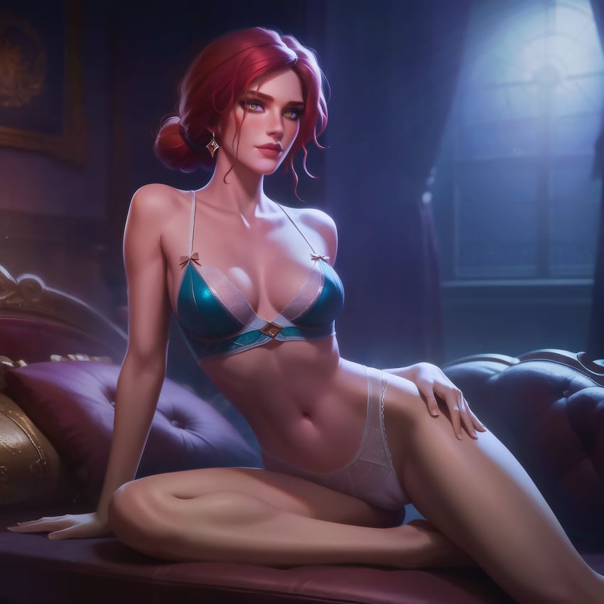 1girls ai_generated bra cameltoe fit_female half_naked lace lingerie looking_at_viewer panties ragen ragen_nsfw red_hair seductive seductive_pose seductive_smile solo teasing the_witcher the_witcher_(series) the_witcher_3:_wild_hunt triss_merigold