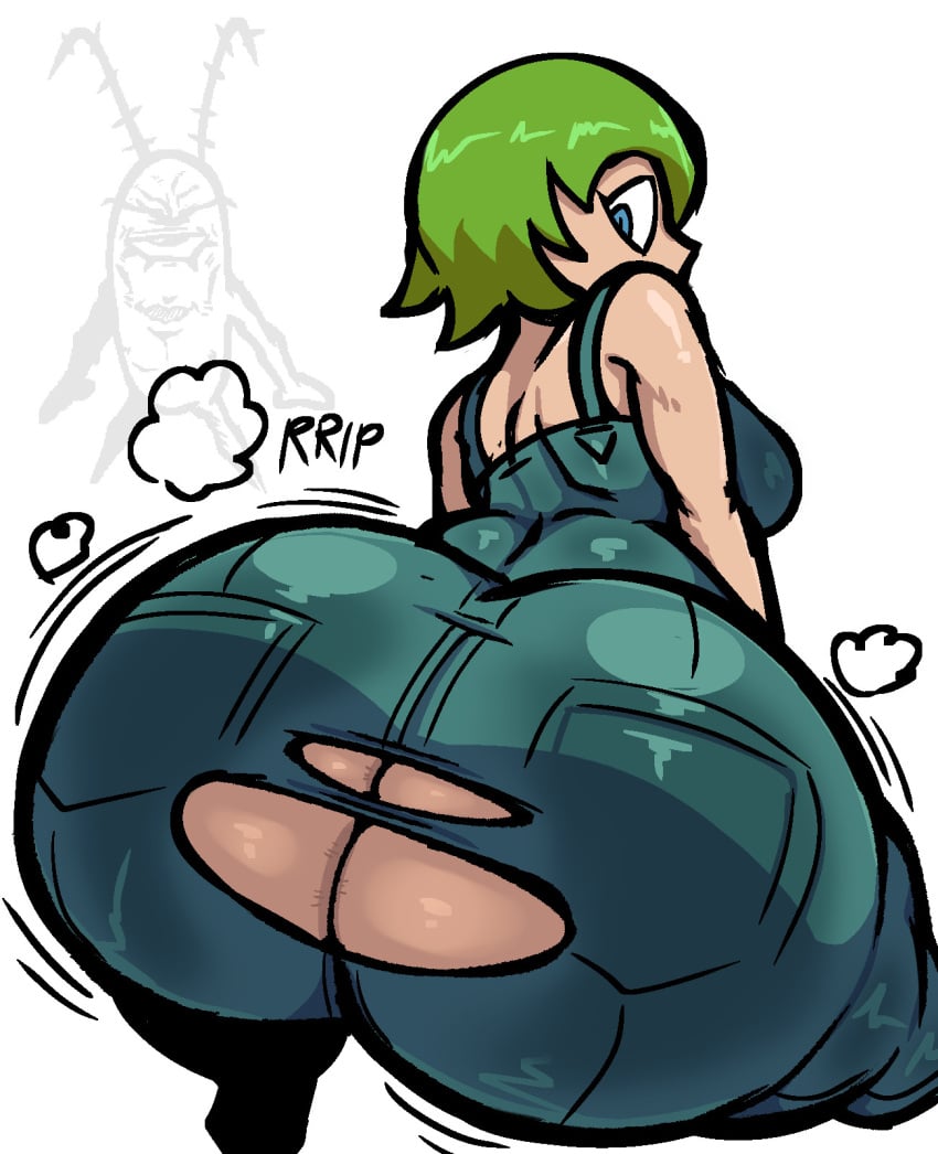 1girls ass ass_bigger_than_head ass_focus big_ass big_butt chubby_female dat_ass dat_butt dumptruck_ass fat_ass foo_fighters fully_clothed green_hair huge_ass huge_butt jojo's_bizarre_adventure large_ass lol nanodude78 plankton poof ripped_clothing sheldon_j._plankton short_hair solo_female stone_ocean surprised_expression thick_thighs white_background wobbling_ass