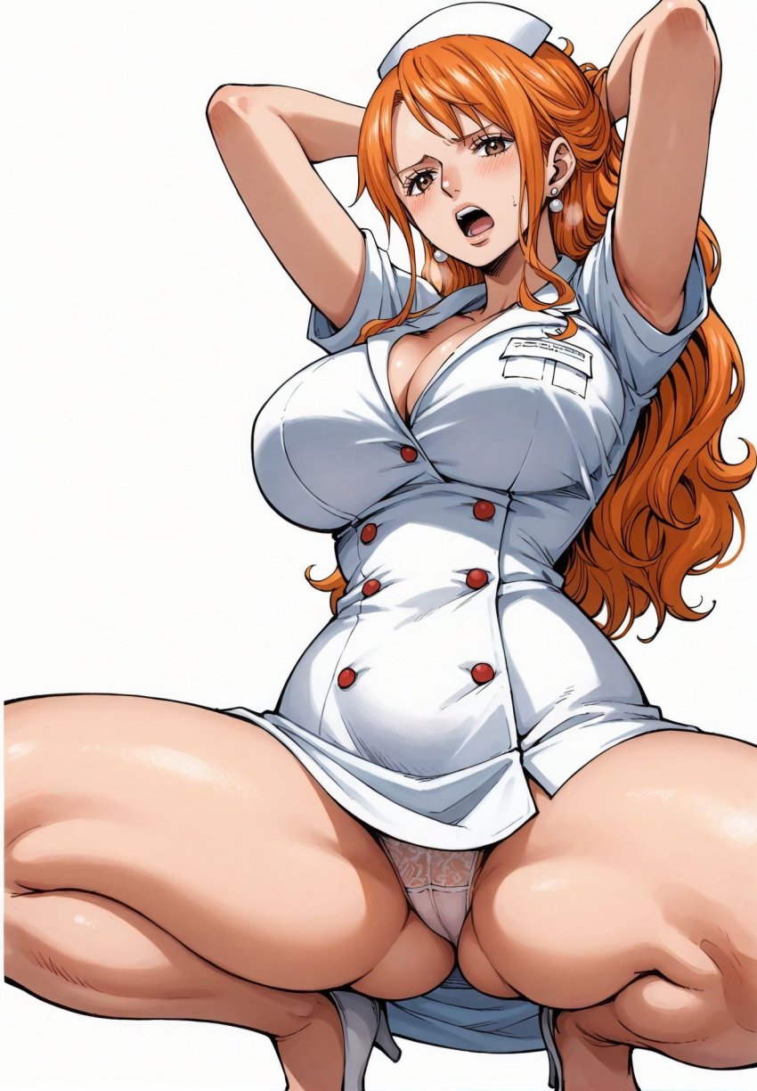 ai_generated alluring almost_naked almost_nude big_breasts blush breasts brown_eyes earring earrings female female_only long_hair looking_at_viewer nami nami_(one_piece) nurse nurse_cap nurse_clothing nurse_hat nurse_headwear nurse_outfit nurse_uniform one_piece orange_hair post-timeskip ready_for_sex ready_to_fuck seducing seduction seductive seductive_body seductive_eyes seductive_gaze seductive_look seductive_mouth seductive_pose shiny_hair shiny_skin skin_tight skintight skintight_clothes skintight_clothing skintight_dress voluptuous voluptuous_female white_clothes white_clothing yashin