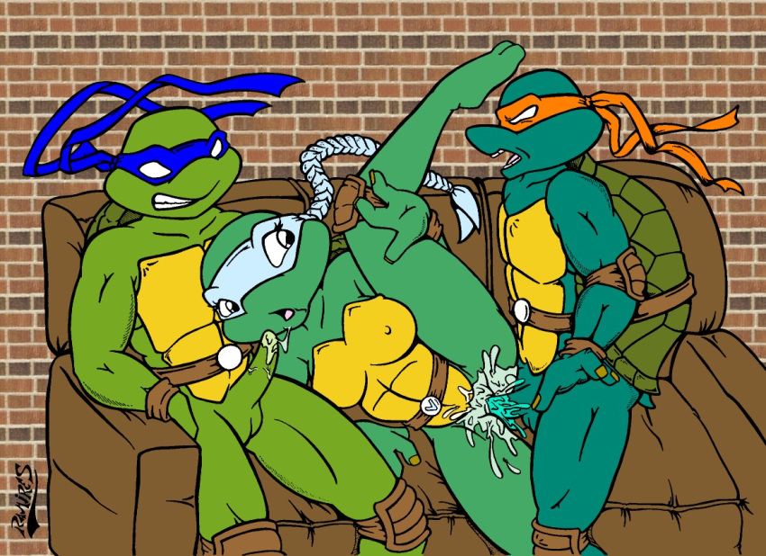 2boys anthro female furry furry_only leonardo male michelangelo ninja_turtles:_the_next_mutation ramires smooth_skin teenage_mutant_ninja_turtles venus_de_milo